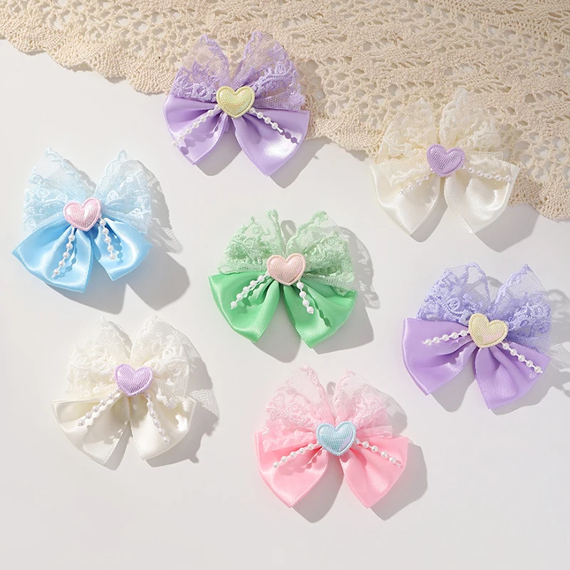

5/10Pcs 6.5CM Pearls Chain Butterfly Yarn Flower Women Children's Cute Head Hair Accessories Wedding Decor DIY Craft Gifts