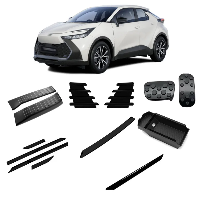 

For Toyota CHR C-HR 2024 2025 ABS Piano Black Exterior Accessories side door body Cover Bumper Strip Panel Rear Bumper Cove Trim