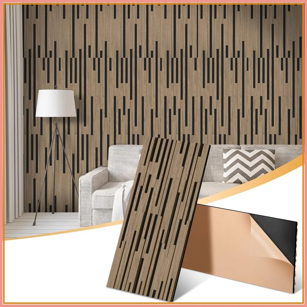 

2 Pack Acoustic Wood Slat Panels - 47.3x23.6x0.7 Inch, 3D Textured Self-Adhesive Sound Absorbing Panels for Bedroom, Office