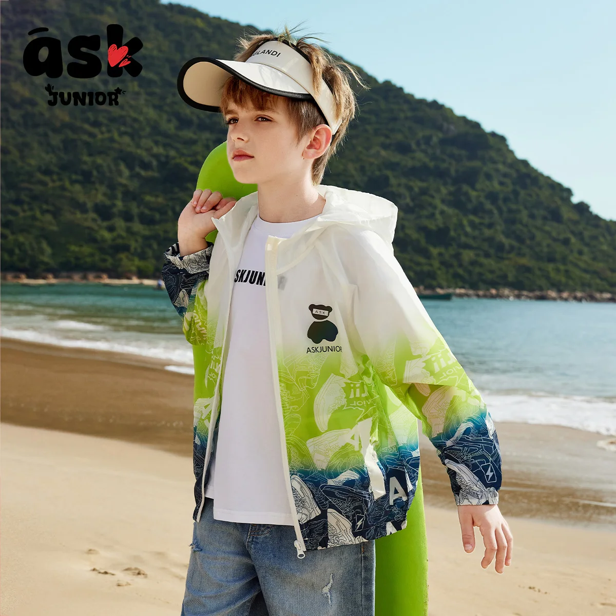 ASK JUNIOR Boys ملابس صيفية لتكييف الهواء، ملابس جلدية للأطفال، سترة بغطاء للرأس مطبوعة بألوان متطابقة #1