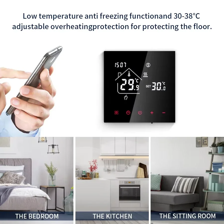 M4A Samrt Wifi Thermostat 16A متحكم في درجة الحرارة مع توقيت صوتي للتدفئة الأرضية الدافئة الكهربائية يعمل مع Alexa Google