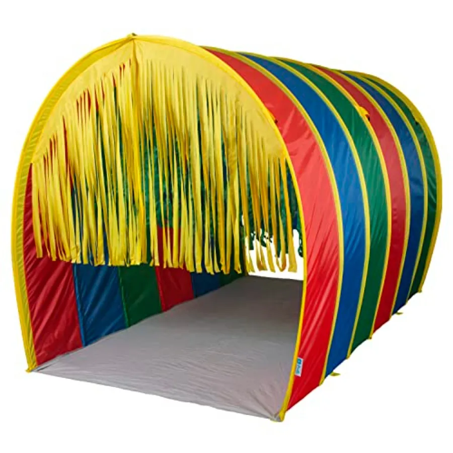 

crawl play tunnel for indoor playground use, durable polyester fabric, vibrant multicolor design, extra-large 9.5-foot length f