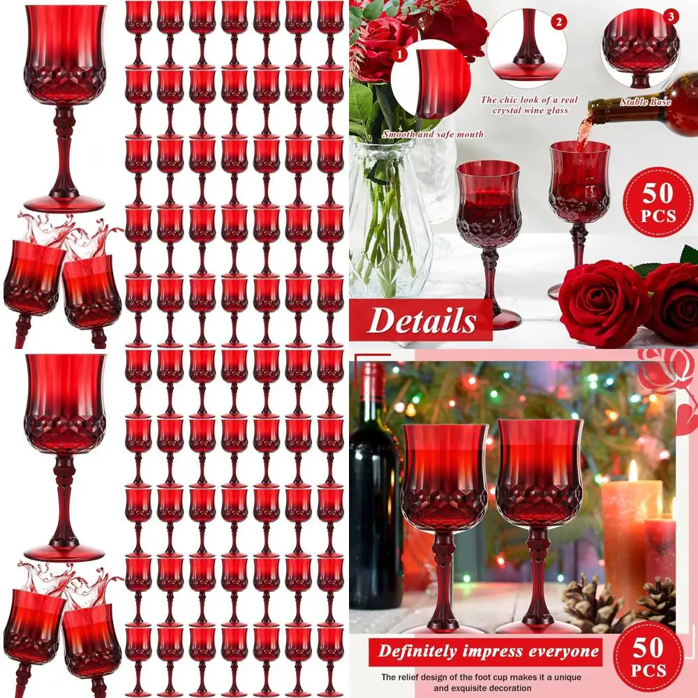

Set of 50 7 oz Reusable Vintage-Style Colored Wine Glasses, Dishwasher Safe, Ideal for Christmas, Weddings, and Party Events