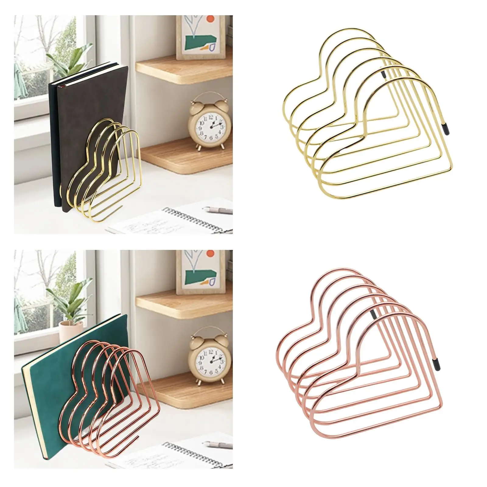 Book End Heart Shape Anti-slip Portable Multi-scenario Book Stopper Desktop File Sorter for Gift Hotel Desktop Home Table Decor
