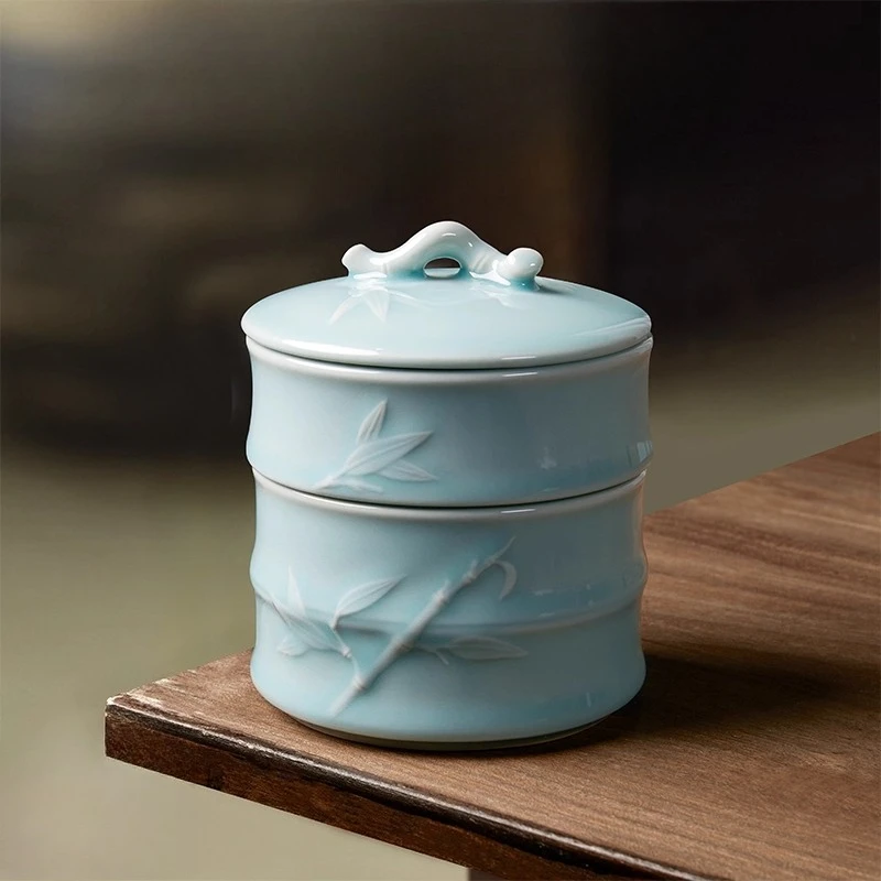 Creative bamboo hot pot inkstone calligraphy special ceramic multi-functional ink cartridge ink