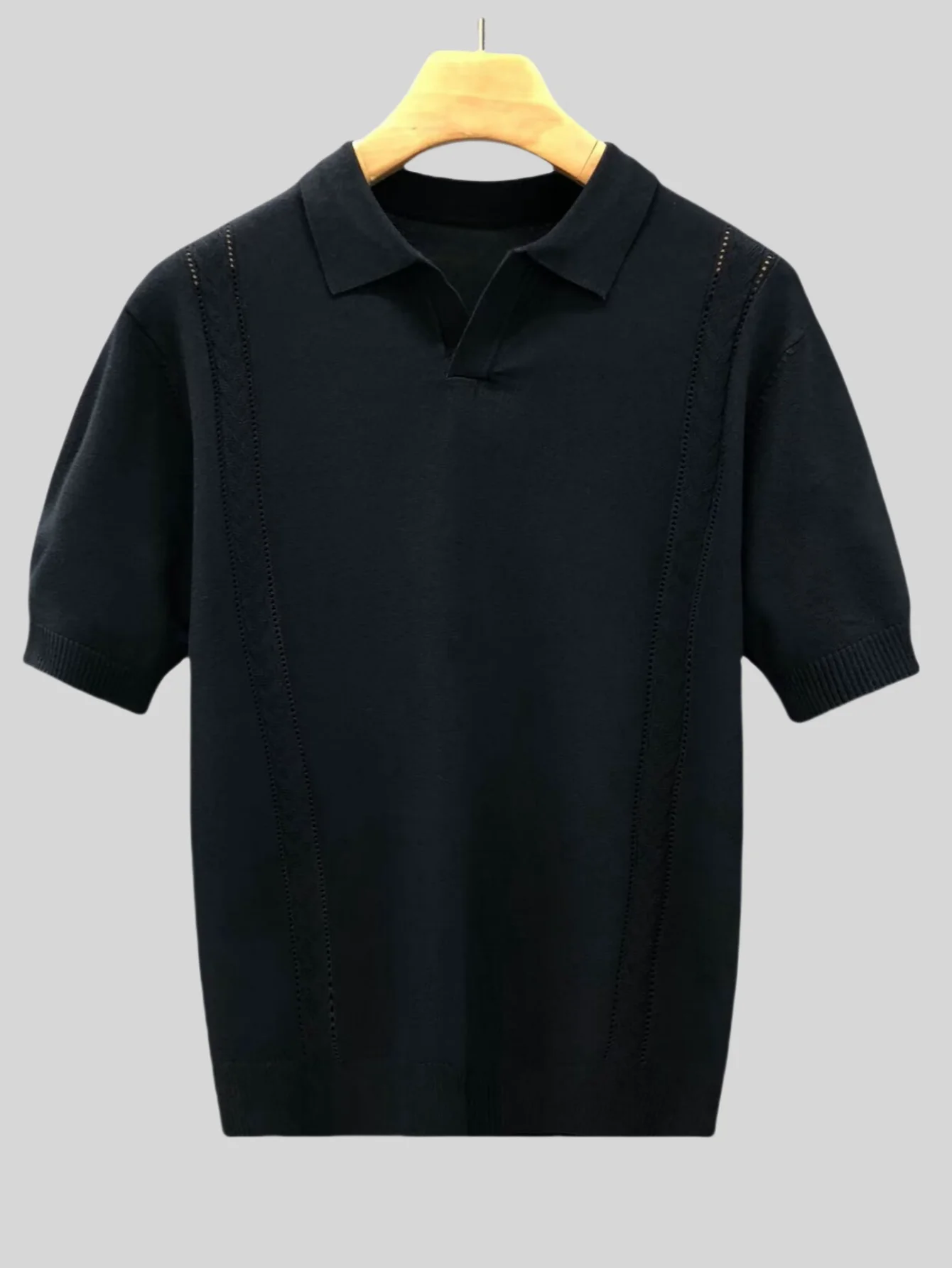 LVLAEA Großhandel Herren Sommer T-Shirt Dünnes Gestricktes Eisseide Kurzarm 2025 Neuer Jugendlicher Luxus-Stil Revers Kurzarm-POLO-Shirt – Detail 2
