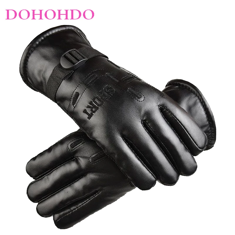 

Winter Plus Velvet Thickening Non-slip Warm Waterproof Windproof Riding Men Motorcycle Leather Gloves Black Warm Gloves Guantes