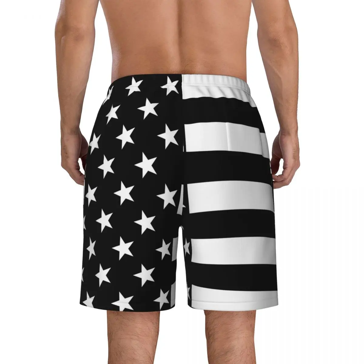 Maiôs bandeira americana board shorts verão preto e branco retro praia shorts homem padrão esportes confortável troncos de natação