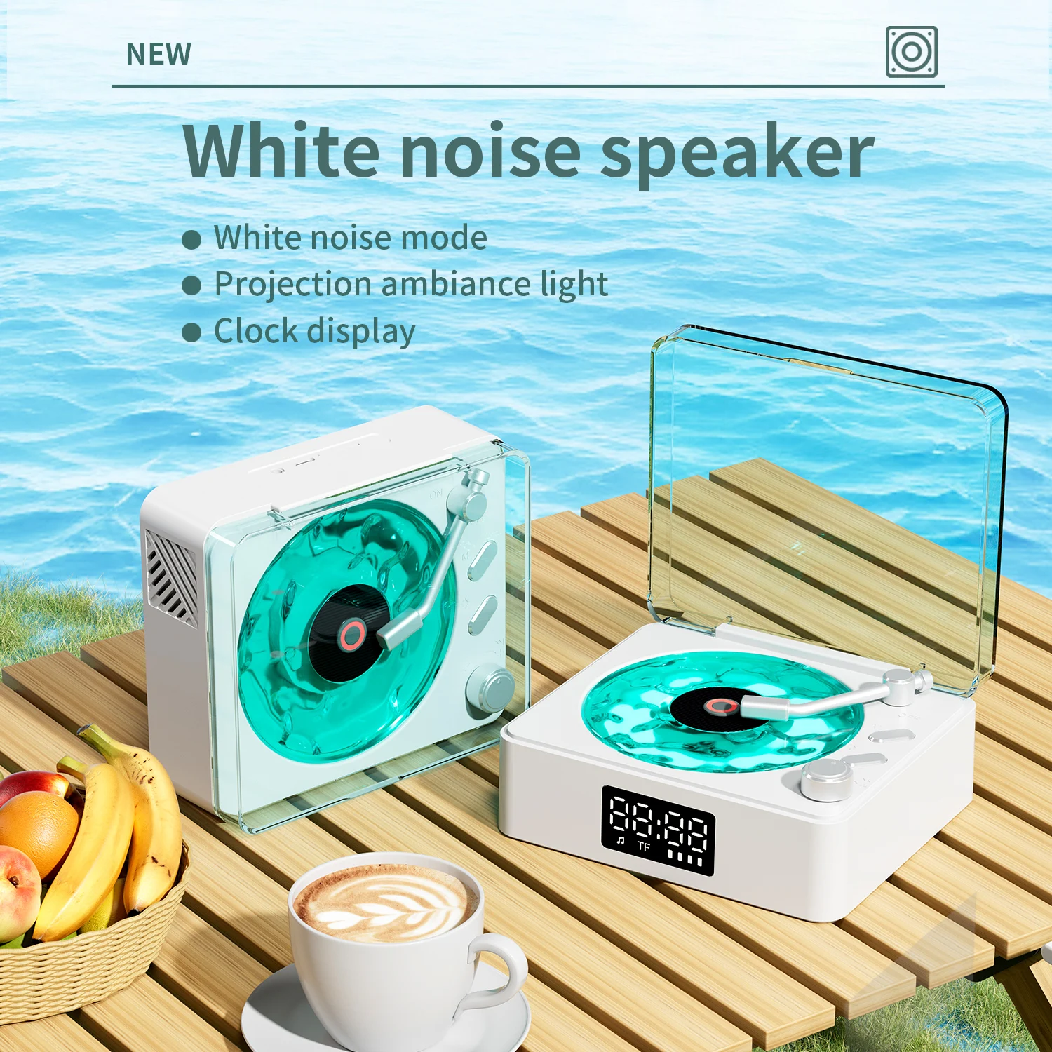 Ondas Retro tocadiscos ruido blanco altavoces inalámbricos BT reloj recargable portátil regalo ayuda para dormir Audio atmósfera luz nocturna
