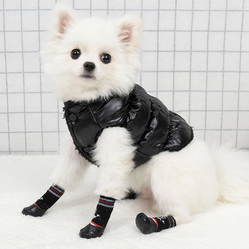 

4Pcs/set Waterproof Pet Dog Shoes Cute Knitting Warm Socks For Small Medium Dogs Non-slip Rubber Cats Dogs Rain Snow Boots Socks