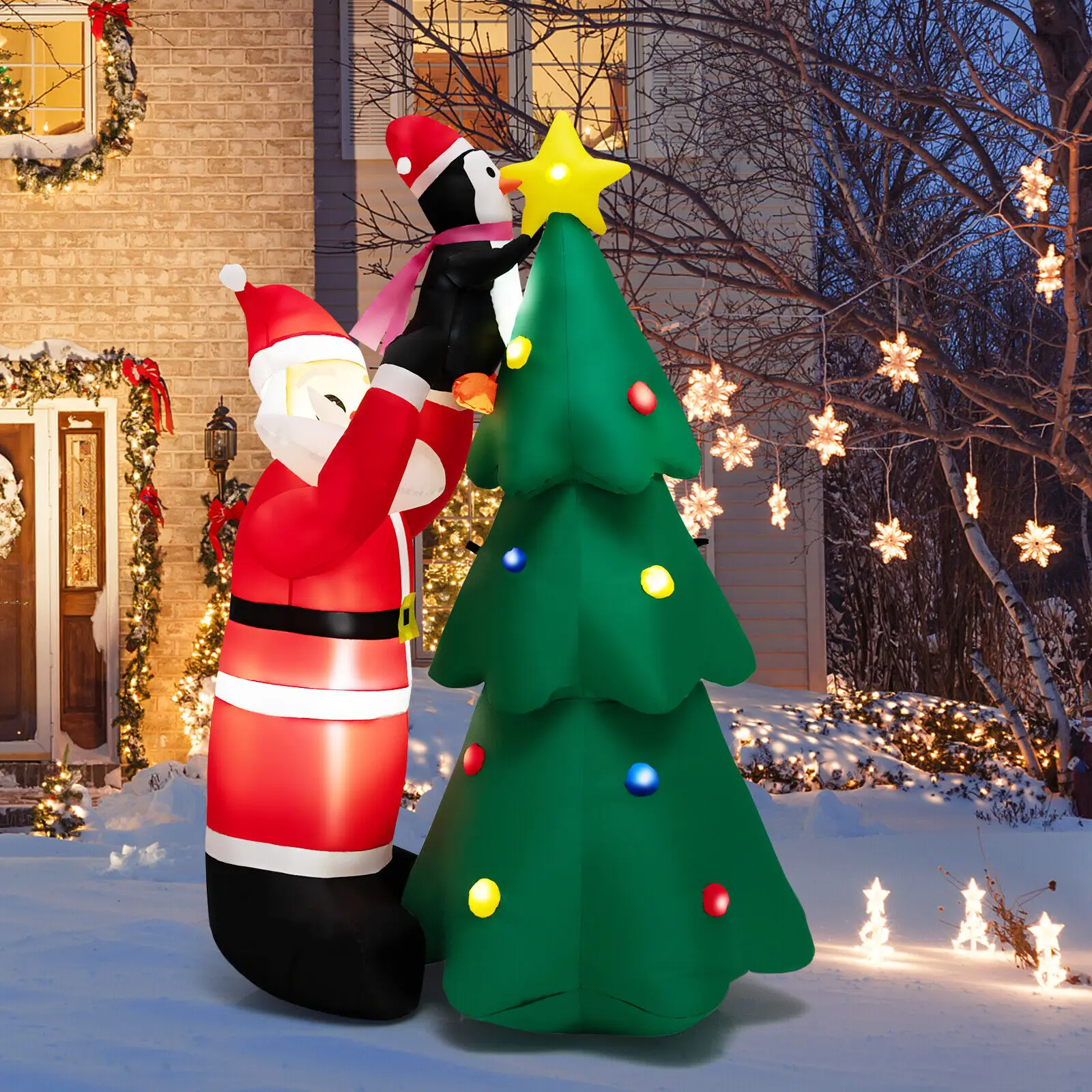 Costway 6 FT Inflatable Christmas Tree & Santa Claus w/ LEDs & Air Blower