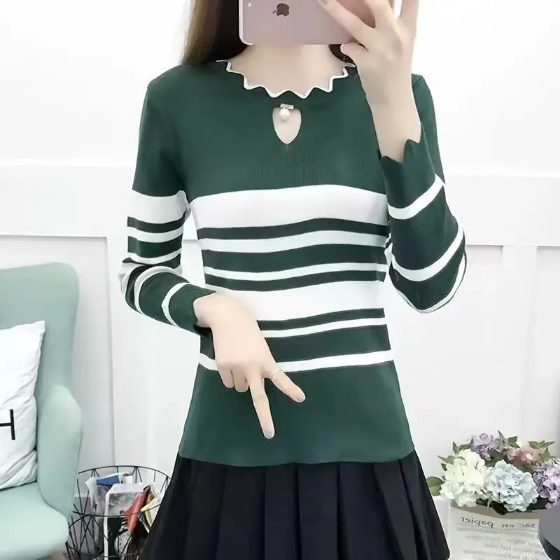

Women Fashion Striped Knitted Pullover Sweater Women Autumn Winter Long Sleeve Top Slim Work Basic Sweater