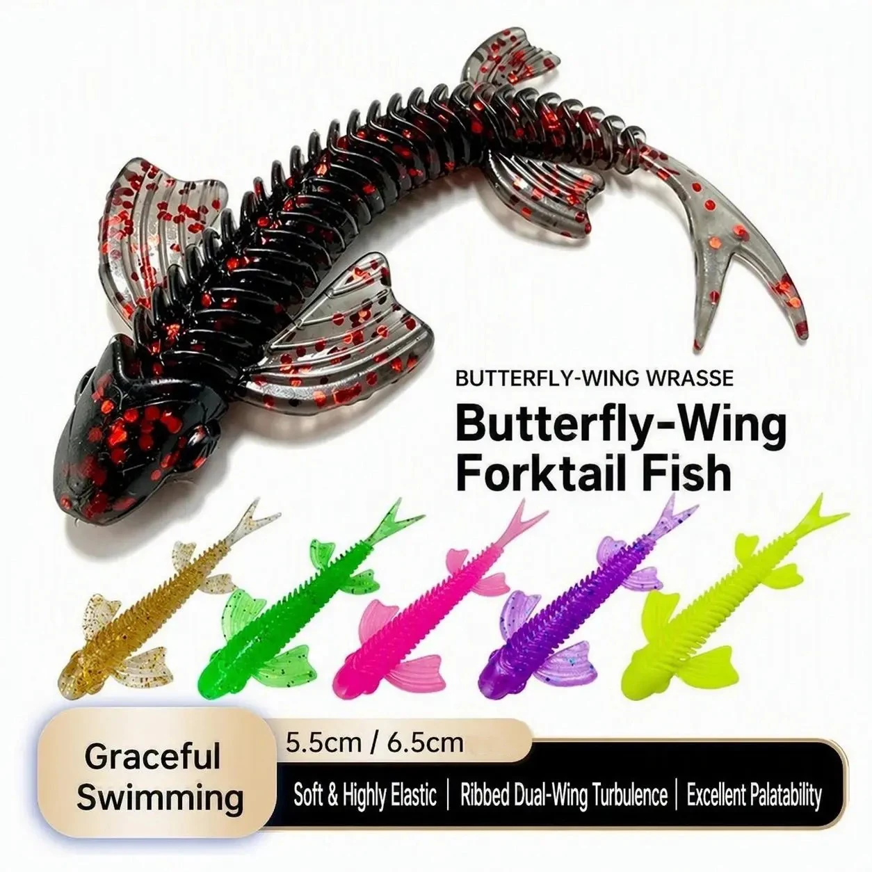 10 Stück 65MM Butterfly-Gabelschwanz-TPR-Swimbait Mikro-Softköder Rockfish-Angelköder für Zackenbarsch, Barsch, Forelle – Detail 4
