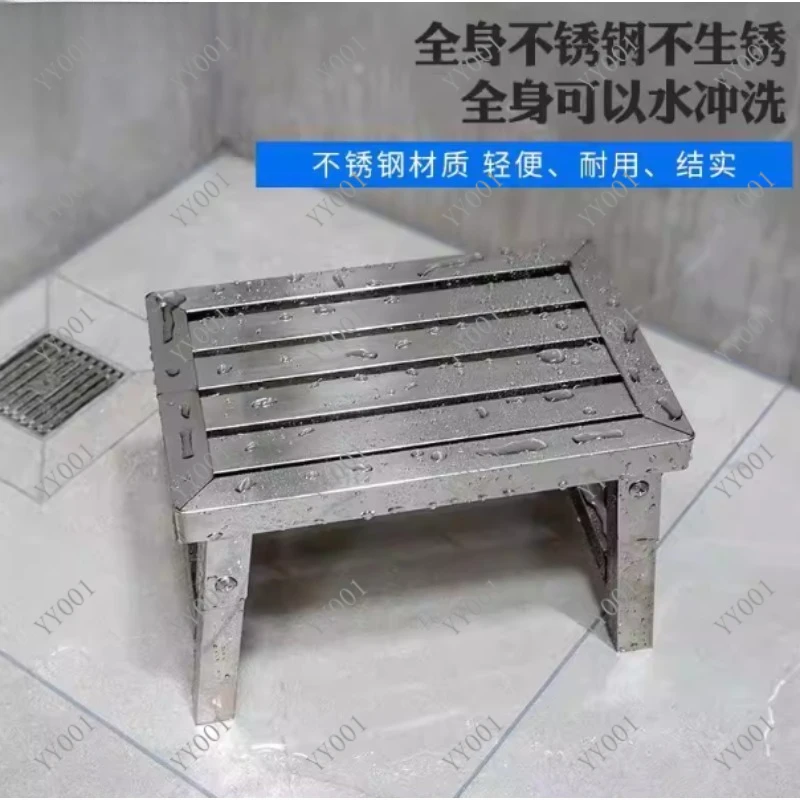Stainless Steel Folding Stool - Waterproof, Non-Slip, Thick and Durable Square Bench for Indoor,Outdoor Use, Camping and Hiking