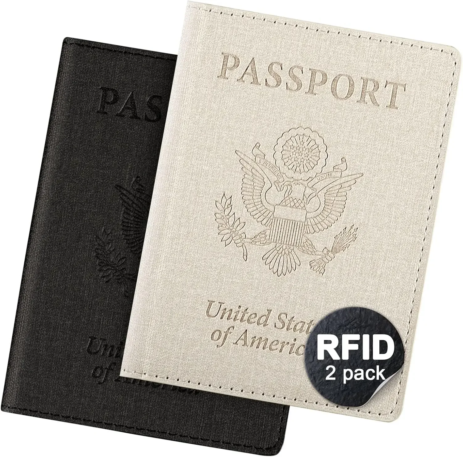 

2 Pack RFID Blocking Passport Cover with Card Slots, White & Black - Travel Essential