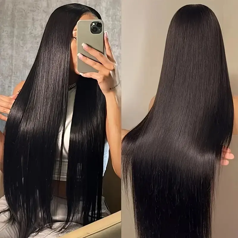 13x4 HD Lace Wig Natural Black 150 Density 5x5 Glueless Closure PreCut 24 Inches Human Hair Wigs Straight PrePlucked For Women