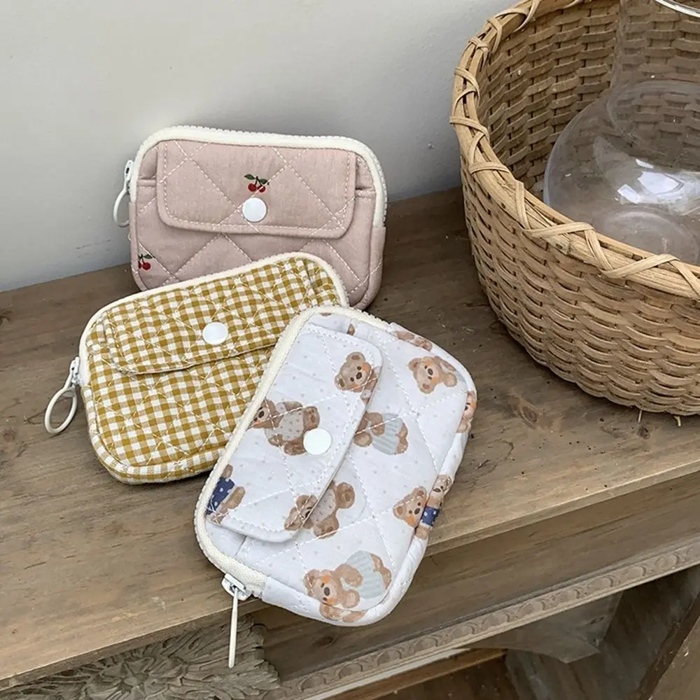 

Stripe Floral Coin Purse Flower Large Capacity Small Makeup Lipstick Bag Korean Style Jewelry Packing Bag