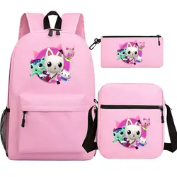 3 Pcs Set Gabbys Dollhouse Backpack Boy Girl Cartoon School Knapsack Kids Bookbag Students School Gift Teens Travel Bag Mochila