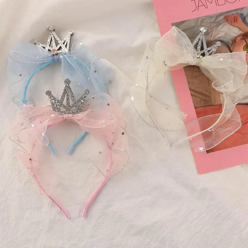 

Girl HeadWear Children Crown Head Hoop Yarn Bow Headband Mesh