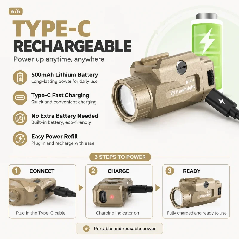 800LM High Bright Metal Hobby Torch Built-in 500mAh Battery 3 Dimming Levels 7 Flash Modes USB Charging Accessory Pack