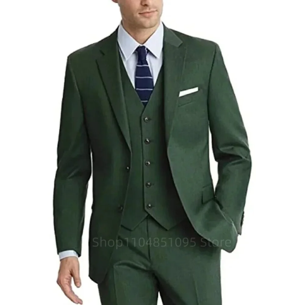 

Elegante verde noivo casamento smoking terno masculino jaqueta calças colete 3 peças conjuntos de negócios fino ajuste notch lap