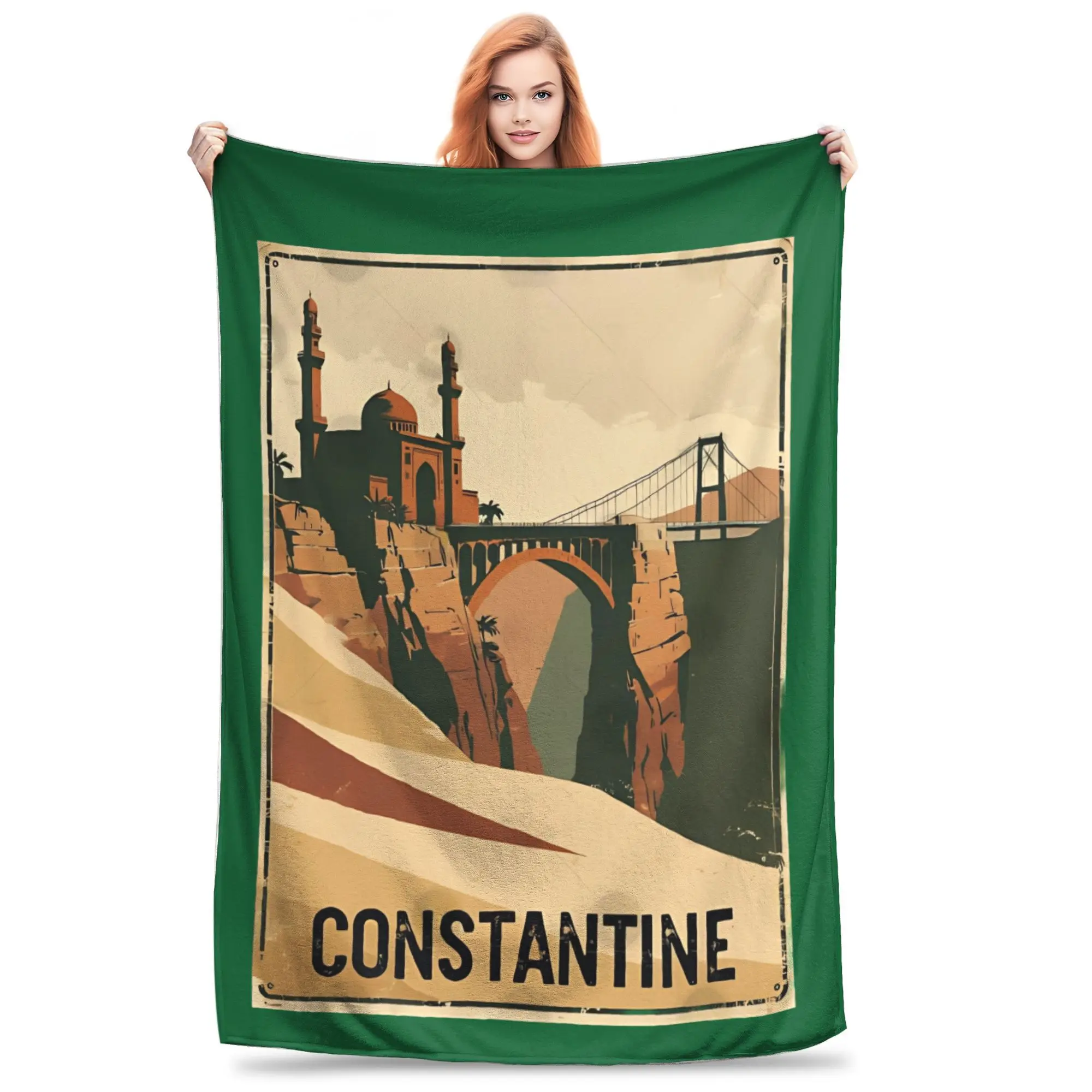 

Constantine Algeria Bridge & Mosque Coral Fleece Plush Throw Blanket Algerian Blanket for Bedding Couch Ultra-Soft Bedspread,