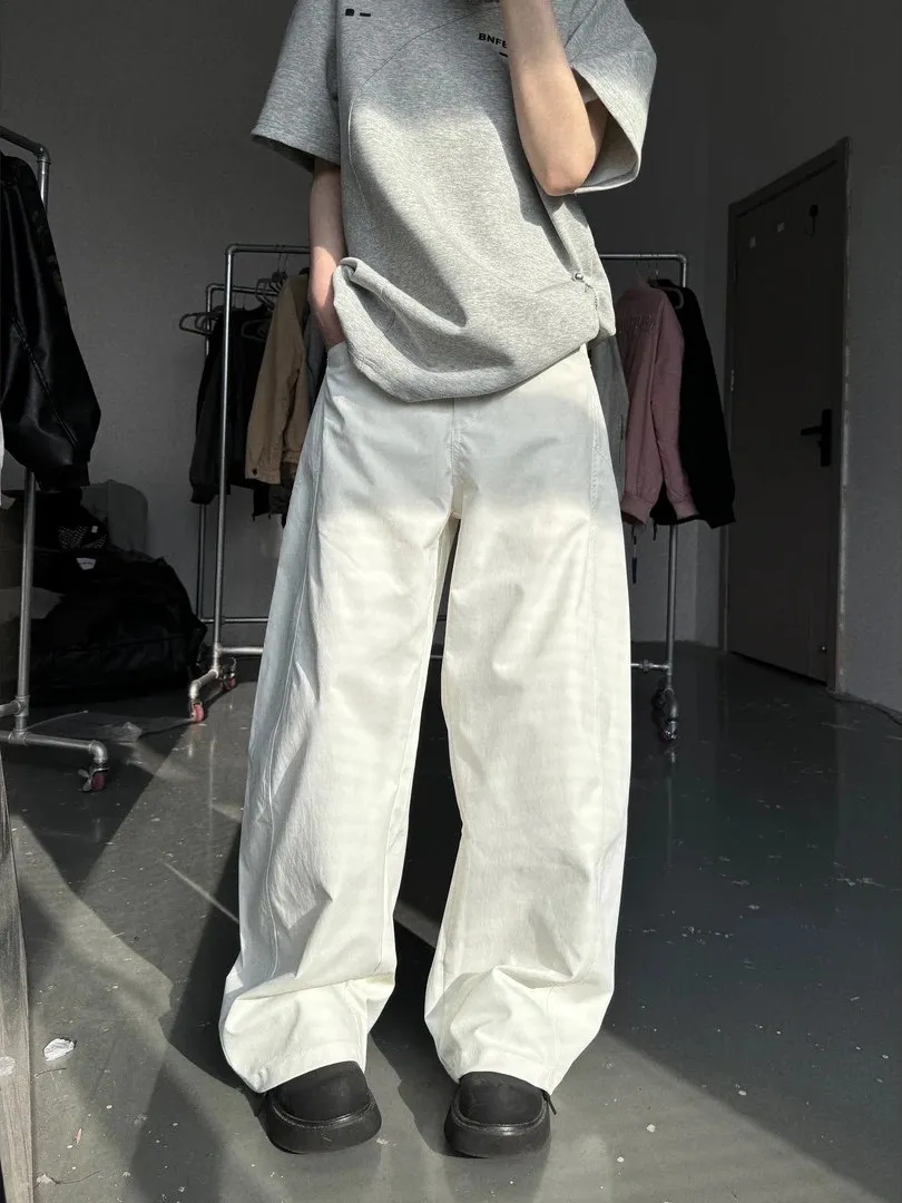 

White Qui Dry A-Line Men's Summer Thin Wide Leg Casual Pants CleanFit Drapey Workwear Trousers Straight Cut Loose Fit Long ...