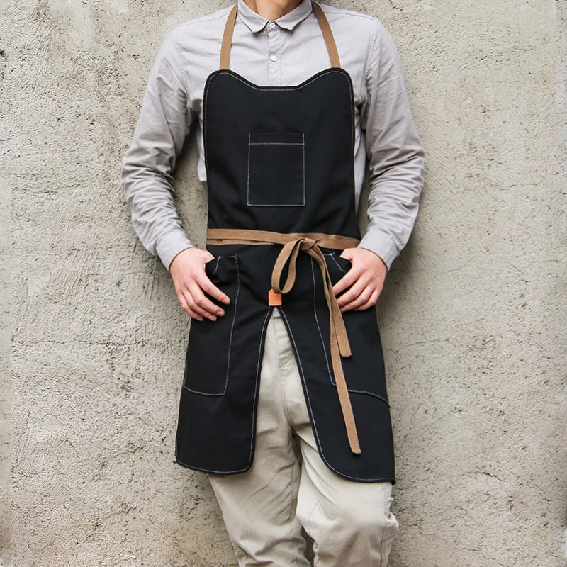 

Latest Casual Canvas Apron Split Foot Design Large Pockets Kitchen Barber Stain-Resistant Work Clothes Custom Logo