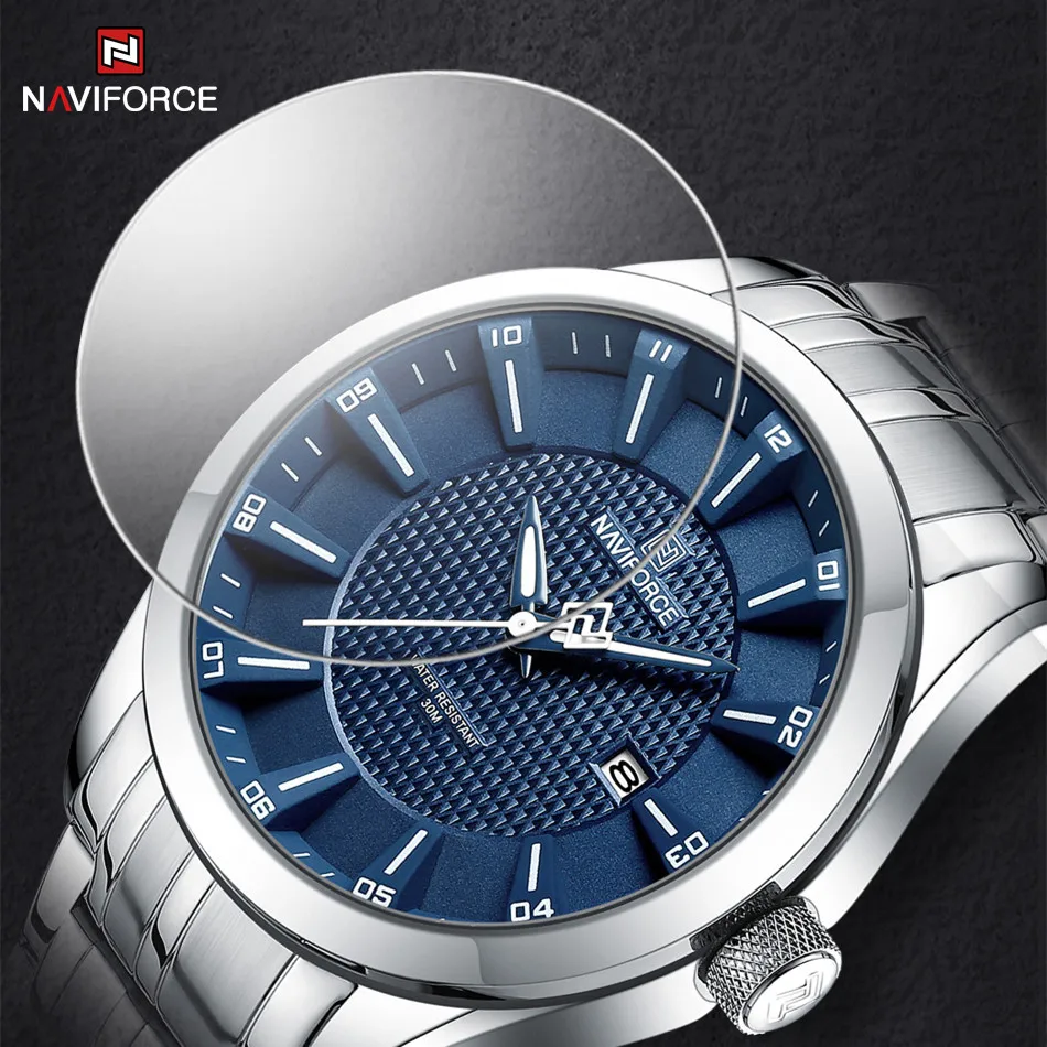 NAVIFORCE-Reloj de pulsera de cuarzo para Hombre, cronógrafo de lujo con correa de acero inoxidable, estilo informal, a la moda, nuevo diseño