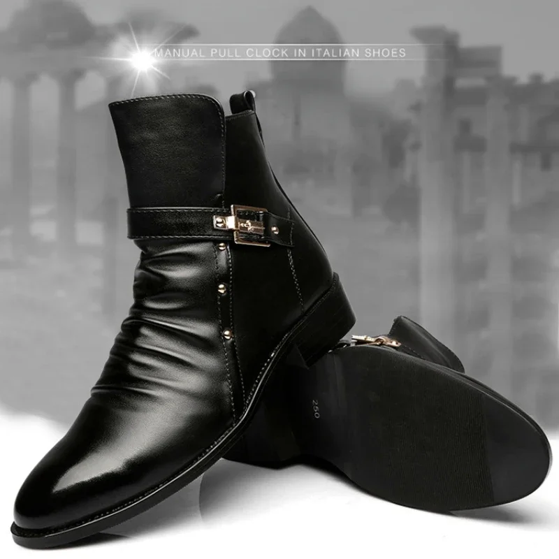Luksusowe męskie buty Chelsea Moda Spiczaste buty męskie Wysokiej jakości buty biznesowe Casual Retro Skórzane męskie buty motocyklowe — zdjęcie 5