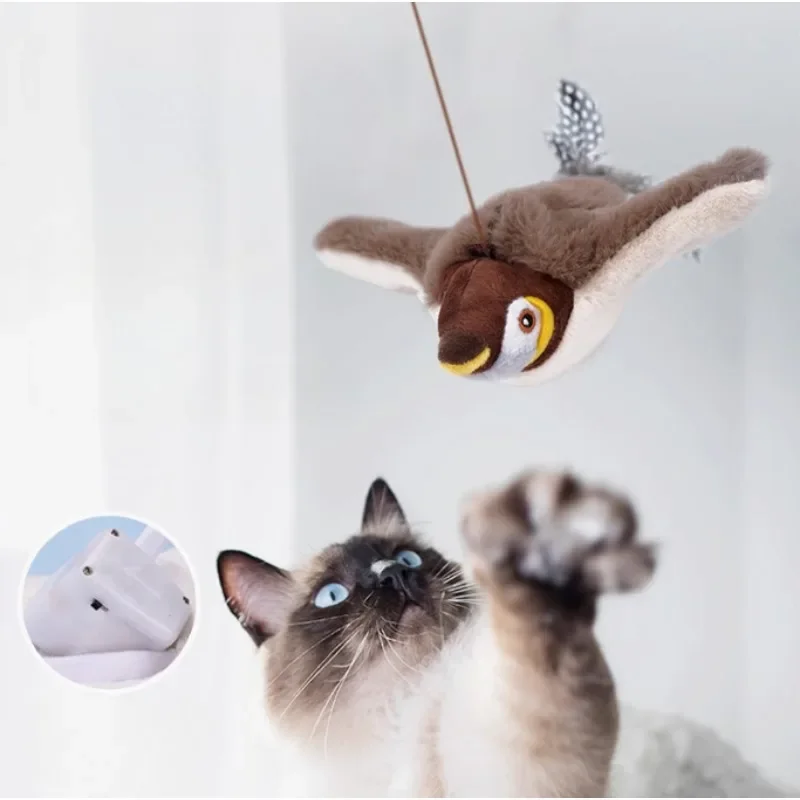 New Interactive Rechargeable Bird Cats Toy: Chirping and Flapping (Non-Flying) with Touch-Activated Plush Toy Features