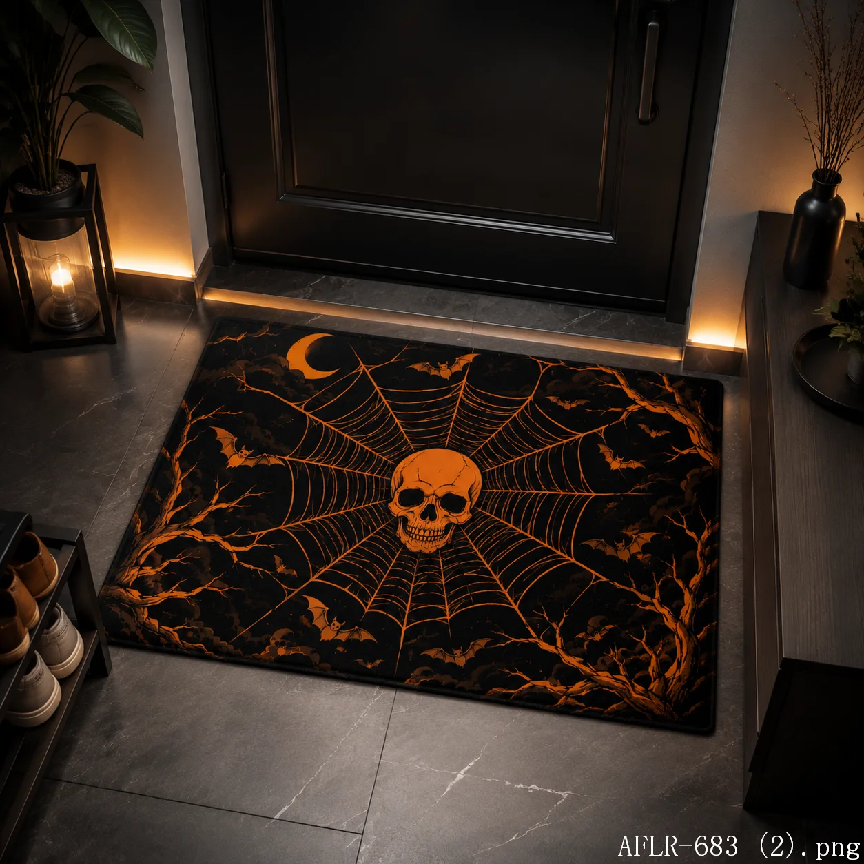 VIKAMA Halloween Skull Door Mat Gothic Style Indoor Outdoor Entrance Rug Non-Slip Kitchen Bedroom Floor Mat Home Decor