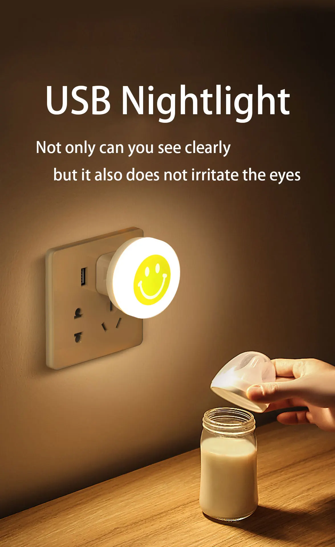 Room Night Reading USB Night Light Sorrindo Face Light Pequeno LED Light Acampamento ao ar livre Fácil Energy Saving Presente das crianças