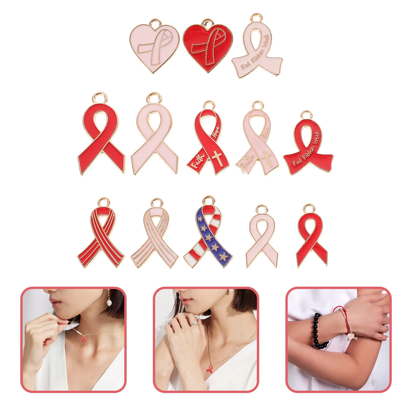 

26Pcs Jewelry DIY Ribbons Charms Small Ribbon Pendants for Crafts Aids Awareness Hanging Accessories Jewelry Charms