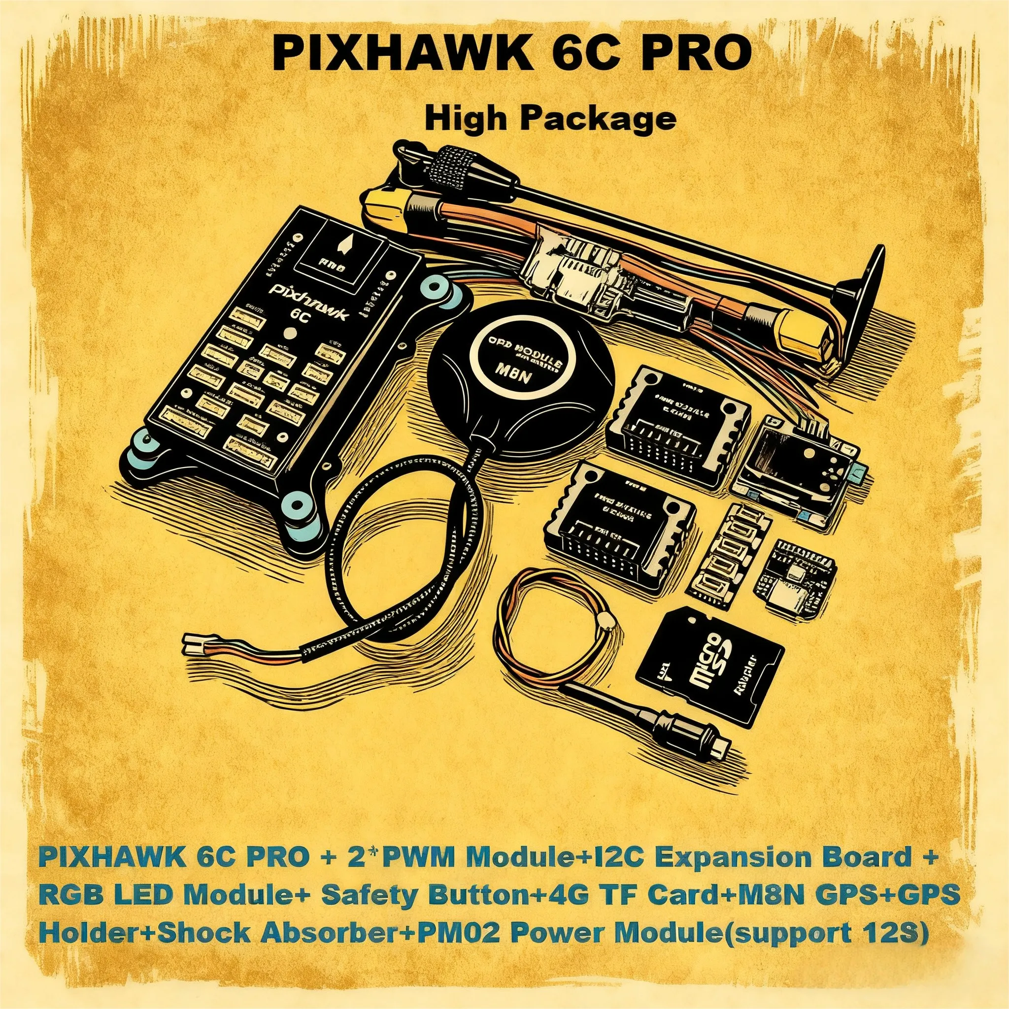 

AN PIXHAWK 6C PRO FMUV6C Ardupilot PX4 32-битный контроллер полета Автопилот со встроенным зуммером безопасности 4G SD I2C RGB LED M8N GPS