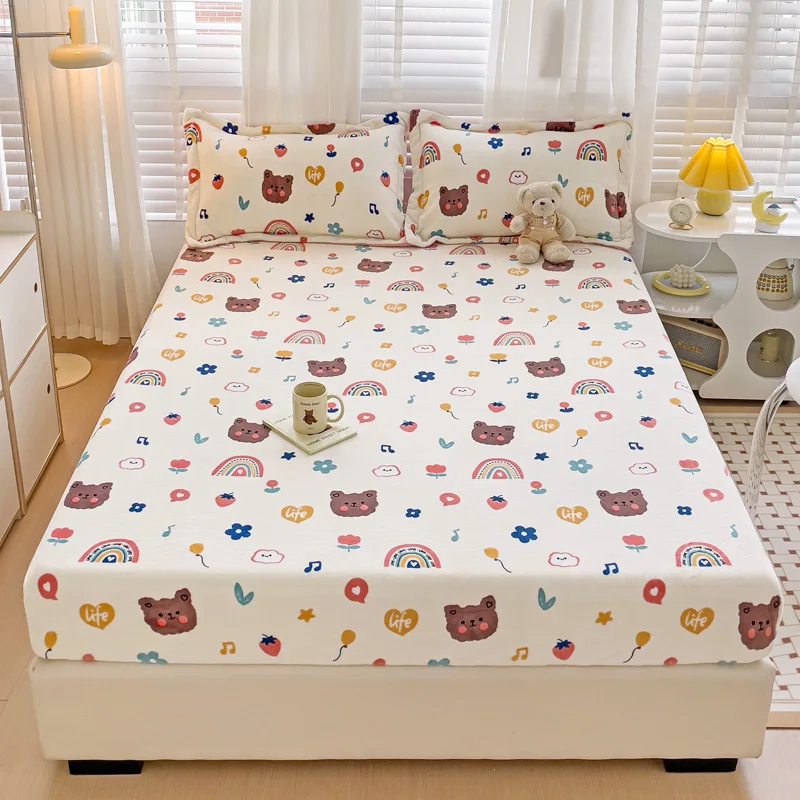 

1pc Velvet Fitted Sheet Cartoon Style Bedsheet Bed Cover Winter Bed Linen Home Mattress Protector 침대시트 (No Pillowcase)