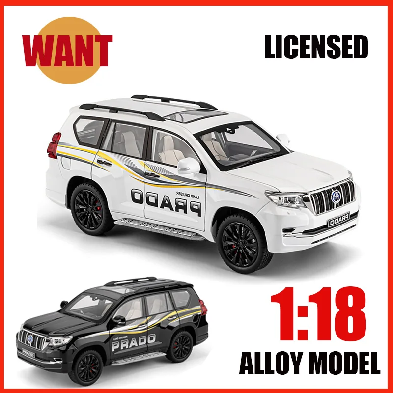 LICENSED 1:18 Scale Toyota PRADO Off Road SUV Alloy Diecast Cars Models Metal Toys Sound Light Children Gifts Hobby Decoration