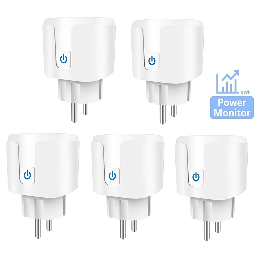 5 STKS Tuya Smart Socket EU 20A Wifi Smart Plug Met Power Monitoring Smart Life APP Afstandsbediening Ondersteuning Google Assistent Alexa