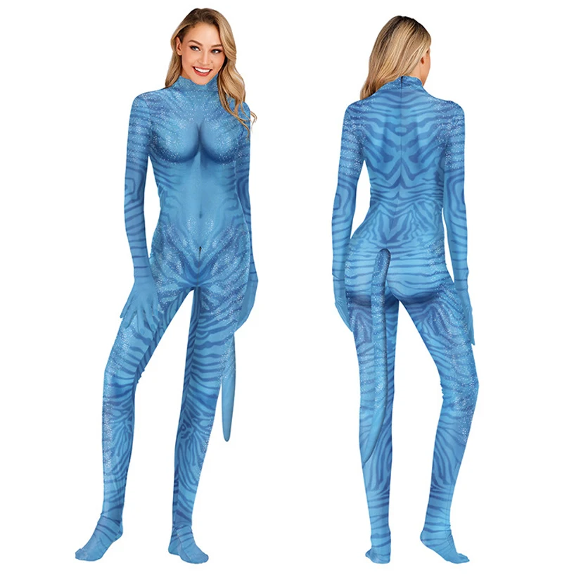 Zawaland-Zentai Cosplay Bodysuits Feminino, Traje O Caminho da Água, Corpo Inteiro, Catsuit Sexy, Macacão, Avatar, Roupa de Festa