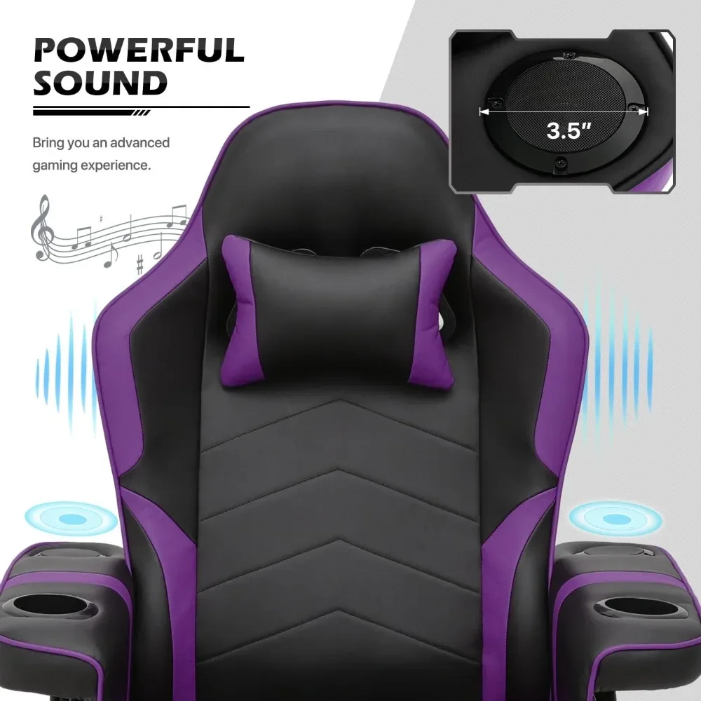 Massage Gaming Chair - Adjustable Ergonomic PU Leather With Speakers & Massage Function -  Free Computer Office