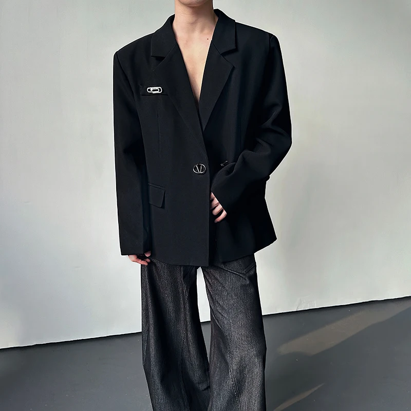 LUZHEN Coat Luxury Elegant Temperament Shoulder Pad Handsome Blazer Men's 2026 New Fashion Metal Buckle Decorate Clothes JY8398