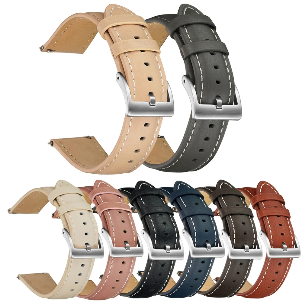 Full-grain Leather Watch Bands 20mm 22mm Men Leather Strap For Samsung Galaxy Watch Belt Bracelet 8 Colors Replacement