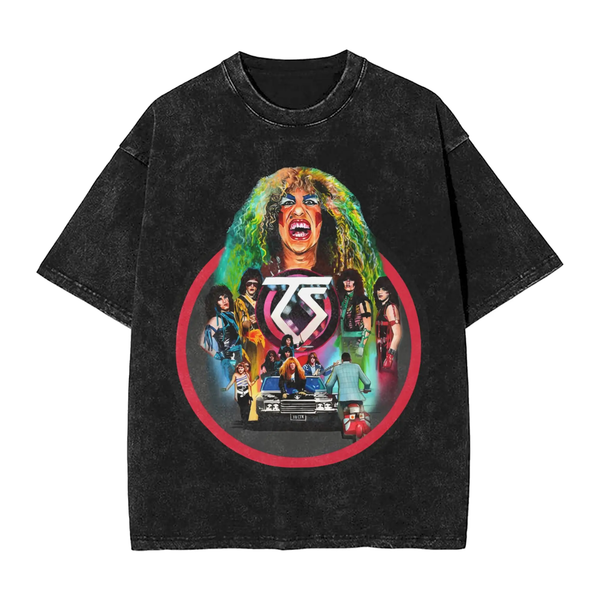 Harajuku Washed Shirt Twisted Sisters metal band Outfit Fashion T Shirt Oversize  Streetwear Cotton Graphic Tees