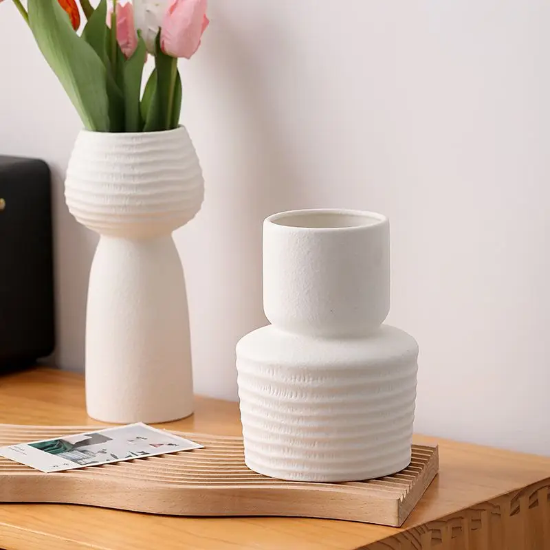 Simple Striped Ceramic Vase Flower Arrangement Flower Dried Flower Home Furnishings Bedroom Desktop Aesthetic Room Decor