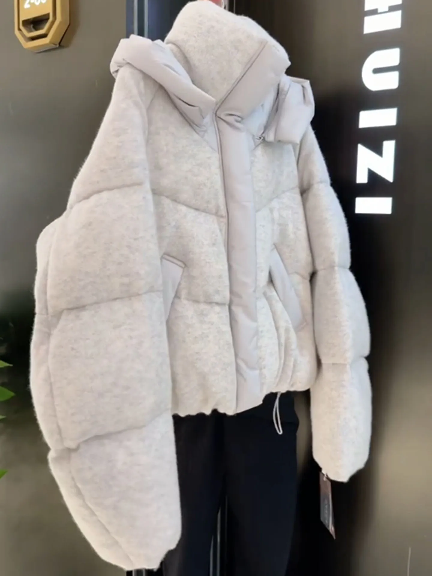 Coreano sle ort branco puffer jaet inverno novo chapéu feminino pão alta calor outerwear fibra de poliéster du para baixo enchimento