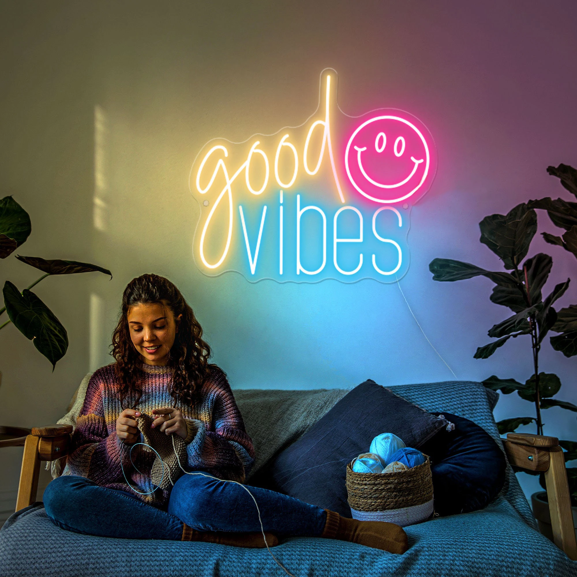 

Good Vibes and Smile Face Neon Sign Chill Vibes Light Custom Neon Sign Bedroom Home Kid's Room Wall Decor Personalized Gifts