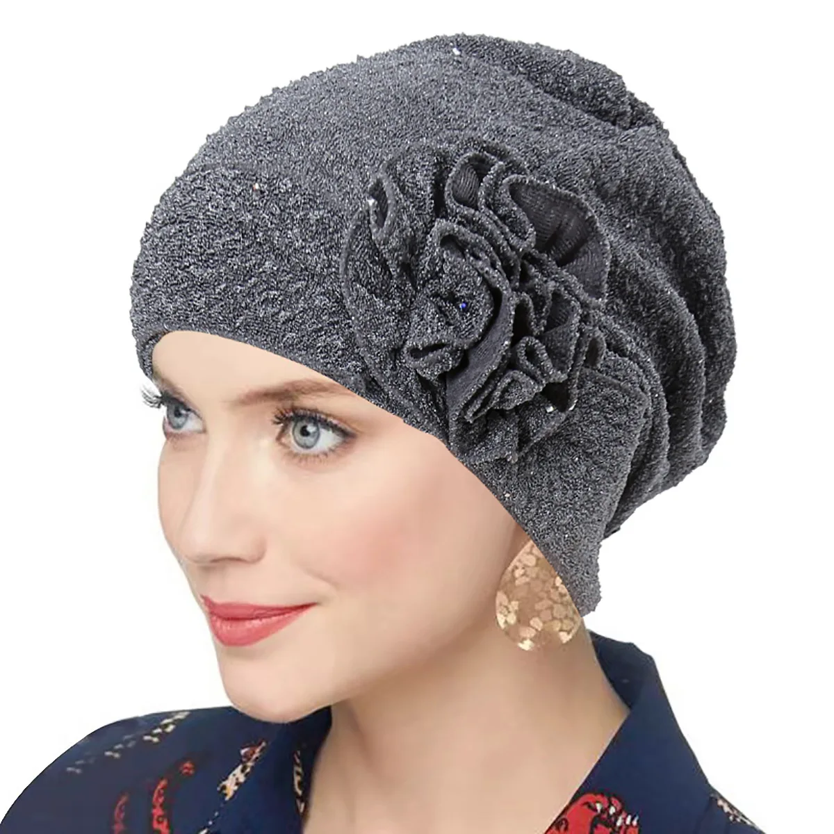 Gorros con purpurina para Mujer, gorro de quimio musulmán, Hijab, Turbante de flores, gorro para la cabeza, bufanda para la caída del cabello, Turbante para Mujer