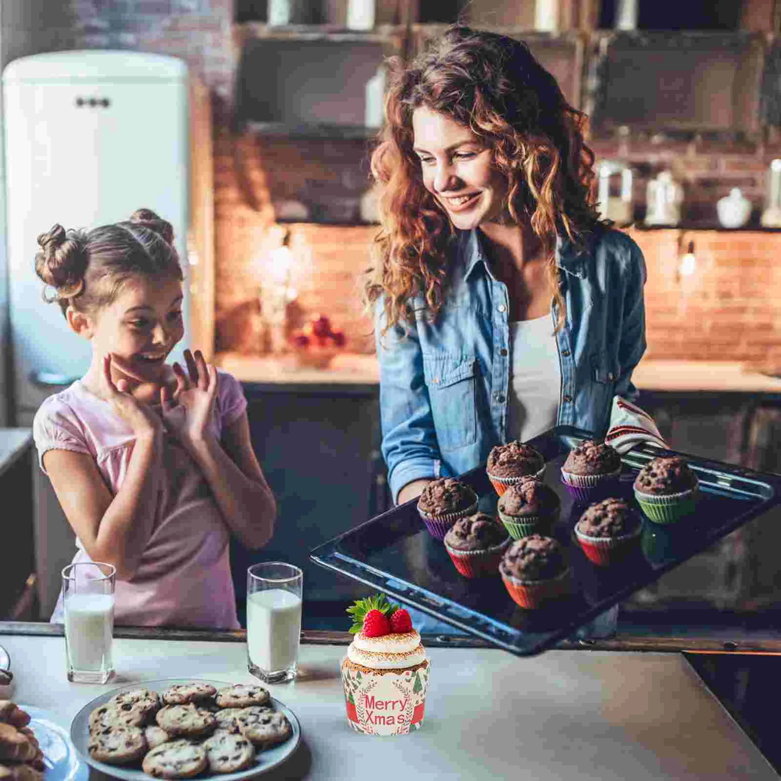 150 ชิ้นมัฟฟินคริสต์มาสเค้กถ้วยเบเกอรี่เครื่องมือทําขนม DIY Bakeware อุปทาน