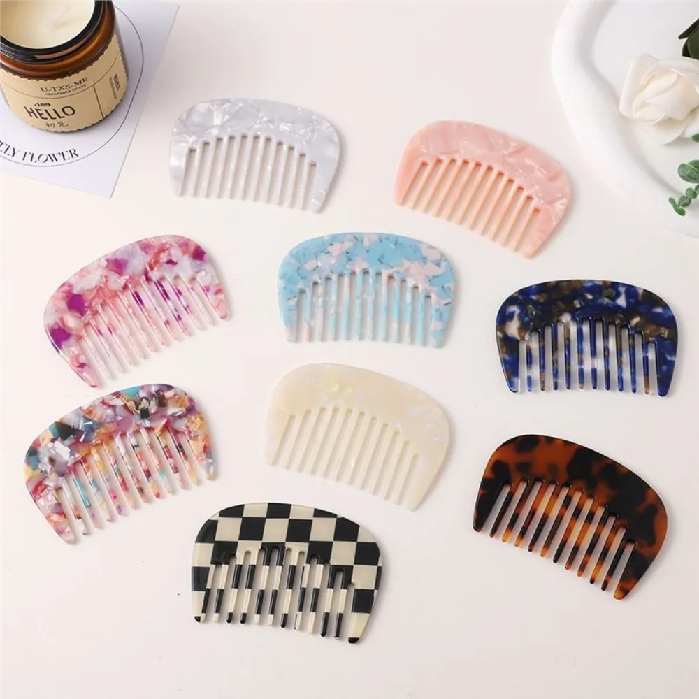 

Textured Hair Comb Marble Pattern Acetic Acid Board Hair Comb Wide Tooth U-shaped Mini Hair Comb Vintage Girl Hair Comb