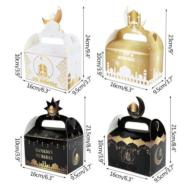 4/8pcs Eid Mubarak Cake Dessert Packaging Boxes Ramadan Candy Gift Box Islamic Muslims Festival Party Supplies Eid Al Adha Gifts